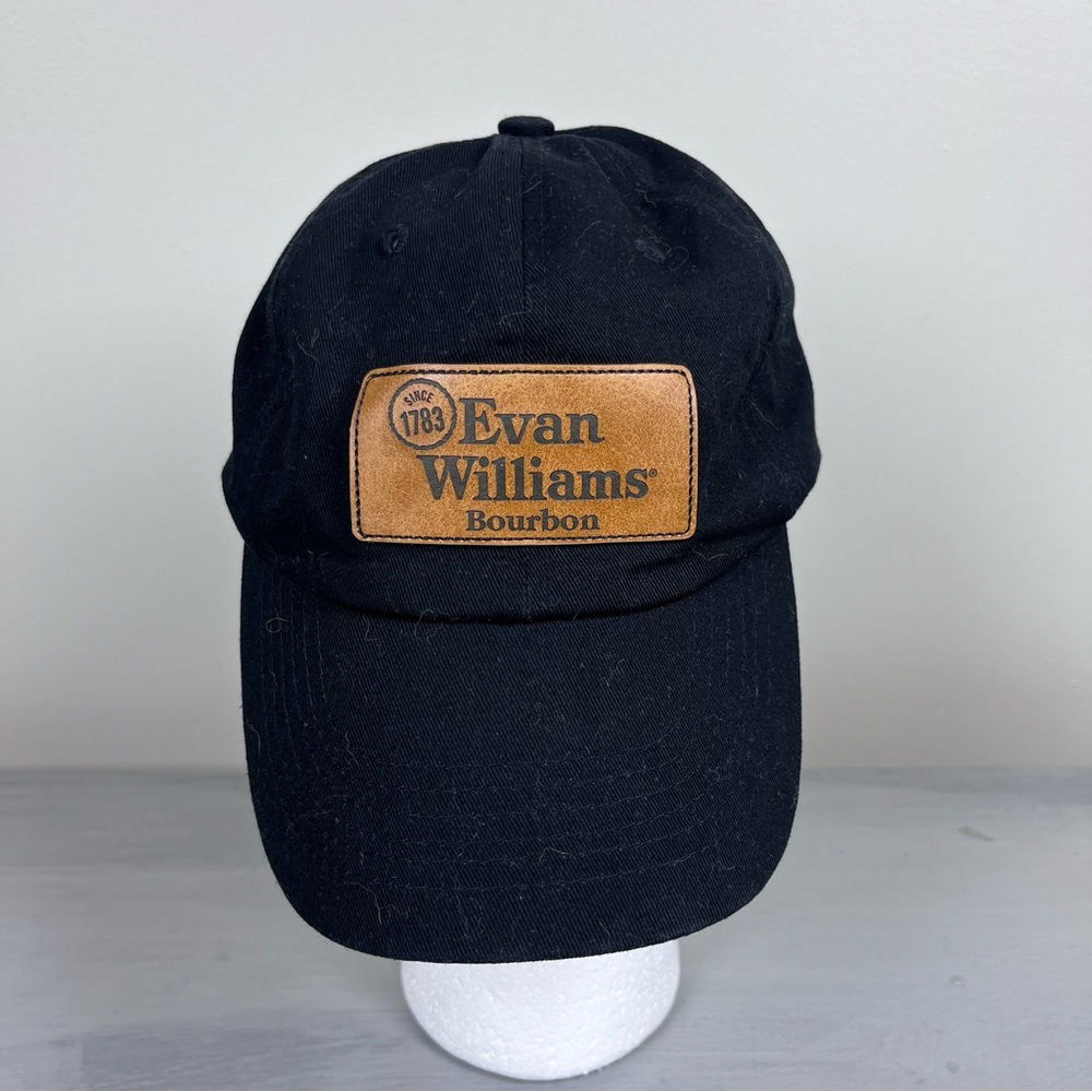 Evan Williams Bourbon Hat Cap Leather Strap Back Black Mens Adult Whiskey Logo